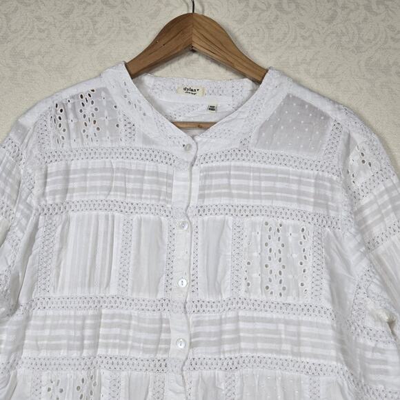 Dylan Patchwork Top sz XL White Cotton Button Front Embroidered Boho Fairycore - Picture 2 of 16